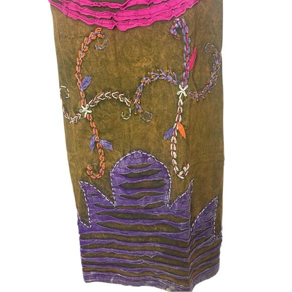 KPC 100% Cotton Embroidered 90's Y2K Patchwork Dress, Boho Hippie Free Spirit M - Picture 2 of 7